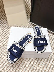 Dior Dentelle Slide Blue Dior Oblique Embroidered Cotton and White Lace - 5