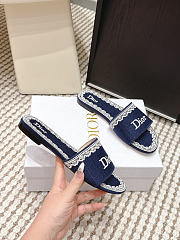 Dior Dentelle Slide Blue Dior Oblique Embroidered Cotton and White Lace - 3