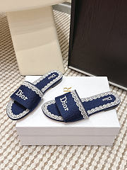 Dior Dentelle Slide Blue Dior Oblique Embroidered Cotton and White Lace - 4