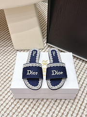 Dior Dentelle Slide Blue Dior Oblique Embroidered Cotton and White Lace - 2