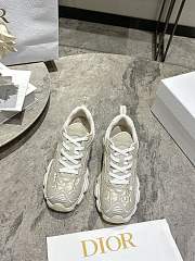 Dior Vibe Sneaker Cotton with Dior Oblique Embroidery in Gold-Tone Metallic Thread Off-White Mesh and Gray Suede Calfskin - 5