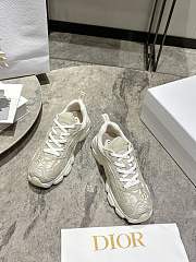 Dior Vibe Sneaker Cotton with Dior Oblique Embroidery in Gold-Tone Metallic Thread Off-White Mesh and Gray Suede Calfskin - 3