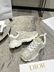 Dior Vibe Sneaker Cotton with Dior Oblique Embroidery in Gold-Tone Metallic Thread Off-White Mesh and Gray Suede Calfskin - 2