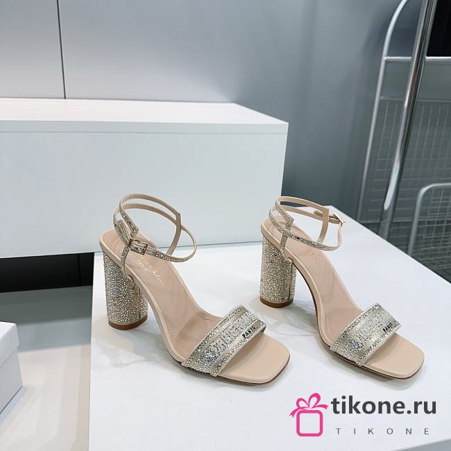 Dior Dway Heeled Sandal Cotton Embroidered with Metallic Thread and Gold-Tone Strass - 1