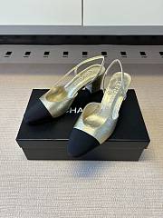 Chanel Slingbacks Laminated Lambskin & Grosgrain Light Gold & Black 65mm G31318 - 1