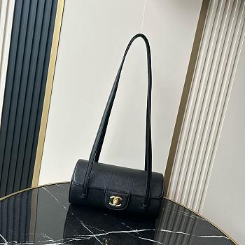 Chanel Small Bowling Bag Grained Shiny Calfskin & Gold-Tone Metal Black - 20.5x10x10cm