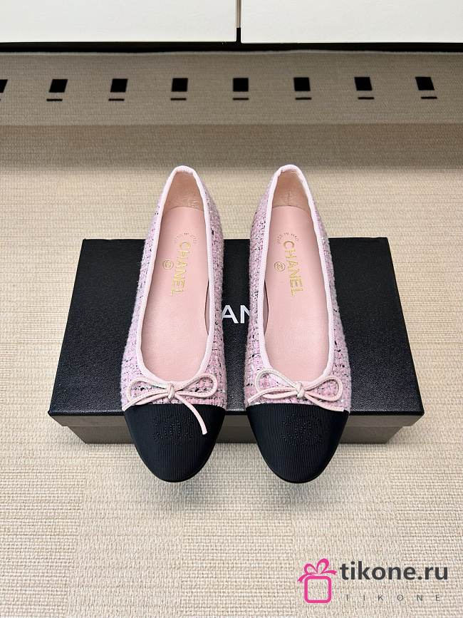 Chanel Ballet Flats Tweed & Grosgrain Pink Black & White G02819 - 1