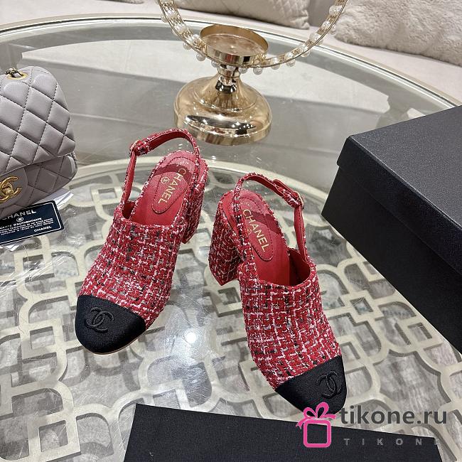 Chanel Slingbacks Cotton Tweed & Grosgrain Red, Pink & Black G46865 - 1