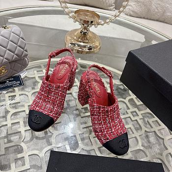 Chanel Slingbacks Cotton Tweed & Grosgrain Red, Pink & Black G46865