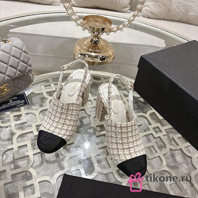 Chanel Slingbacks Wool and Mohair Tweed & Grosgrain  Ecru, Beige & Gold G46865 - 1