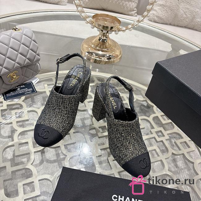 Chanel Slingbacks Cotton Tweed & Grosgrain Gold & Black G46865 - 1