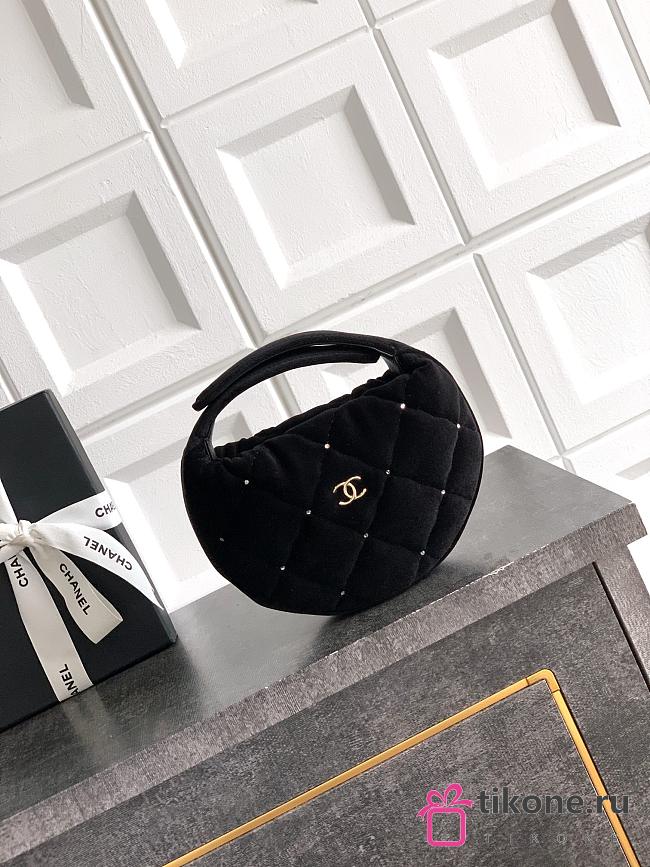 Chanel Pouch Velvet, Strass & Gold-Tone Metal Black - 11x19x8cm - 1