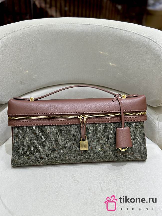 Loro Piana Extra Clutch L29 Cashmere Virgin Wool Silk Countryside Sage B5NA - 29x14x3cm  - 1