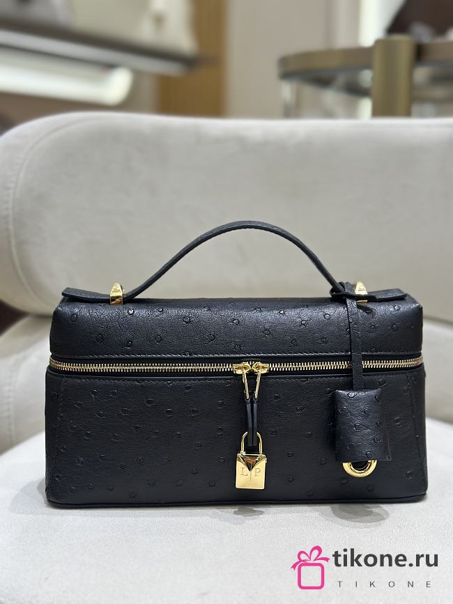 Loro Piana Extra Bag L23 Ostrich Leather Black - 23x12x7cm - 1