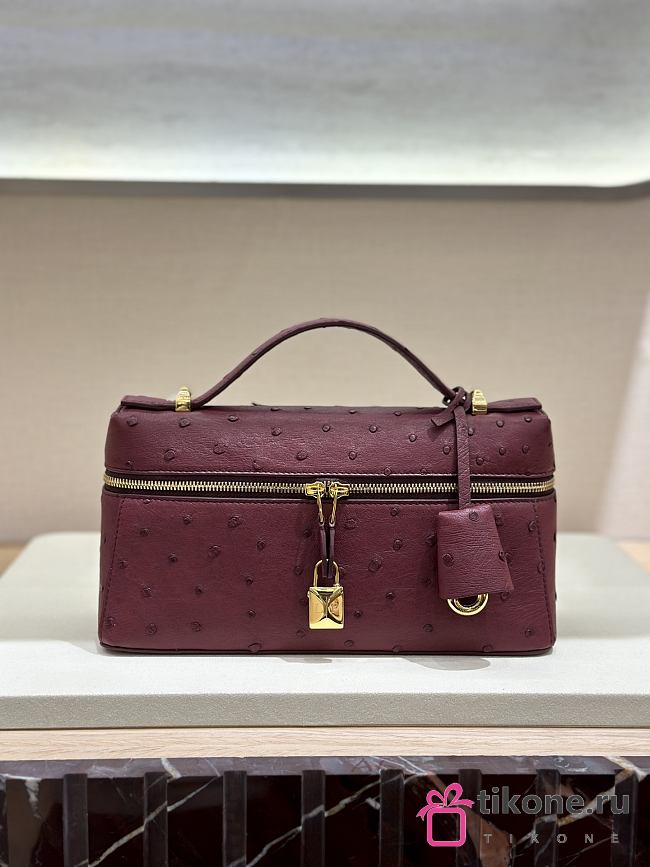Loro Piana Extra Bag L23 Ostrich Leather Burgundy - 23x12x7cm - 1