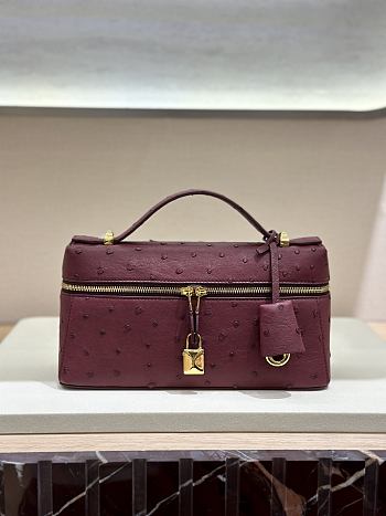 Loro Piana Extra Bag L23 Ostrich Leather Burgundy - 23x12x7cm