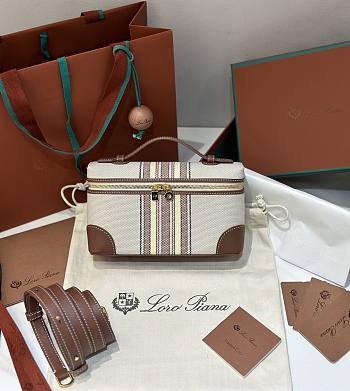 Loro Piana Extra Pocket L19 Cotton Linen Natural/Caramel Sugar Stripes - 19x7x12cm