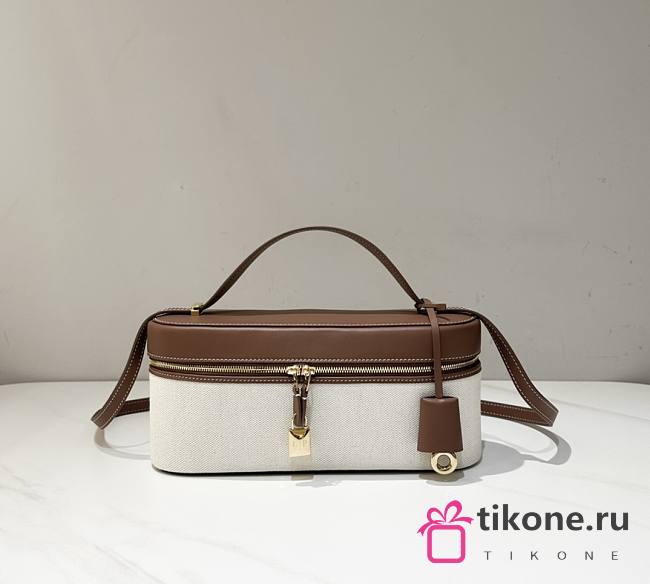 Loro Piana Extra Camera Case Cotton Linen Caramel - 28x12x8cm - 1