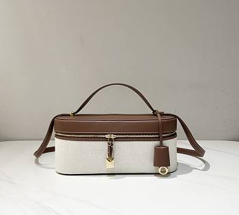 Loro Piana Extra Camera Case Cotton Linen Caramel - 28x12x8cm