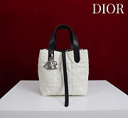 Small Dior Toujours Vertical Tote Bag Latte and Black Macrocannage Calfskin - 18x16x12cm - 6