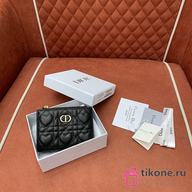 Dior Caro Dahlia Wallet Monsignore Black Cannage Lambskin with Heart Motif - 12x9x2cm - 1