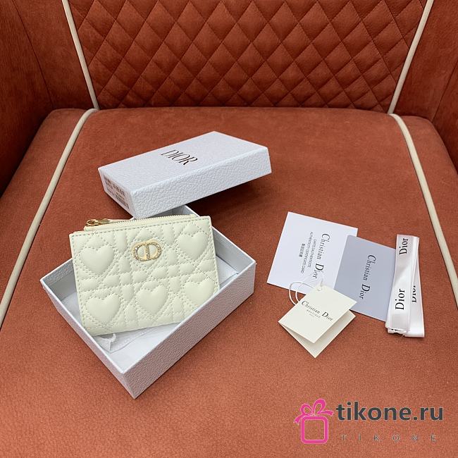 Dior Caro Dahlia Wallet Monsignore White Cannage Lambskin with Heart Motif - 12x9x2cm - 1