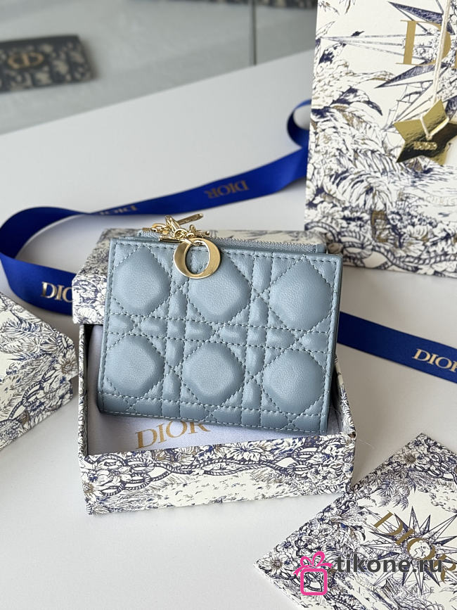 Lady Dior Dahlia Wallet Cloud Blue Cannage Lambskin - 12x9x2cm - 1