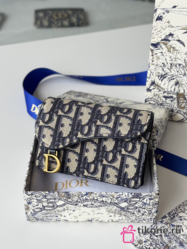 Saddle Bloom Card Holder Blue Dior Oblique Jacquard - 11x7.5x3cm - 1