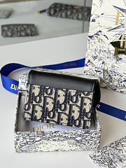 Saddle Bloom Card Holder Blue Dior Oblique Jacquard and Smooth Calfskin - 11x7.5x3cm - 3