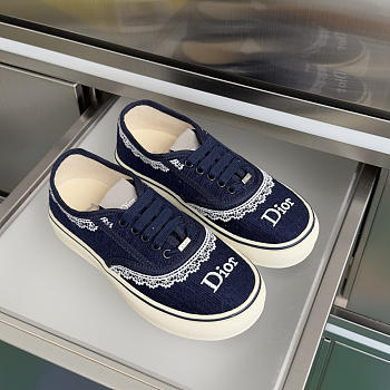Dior Saltwind Sneaker Blue Dior Oblique Embroidered Cotton and White Lace