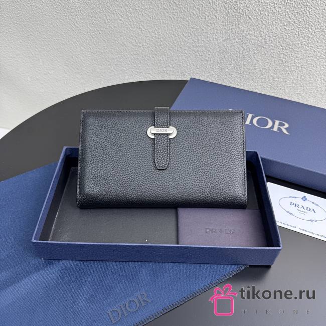 Dior Normandie Long Bifold Wallet Black Grained Calfskin - 18x9x2cm - 1