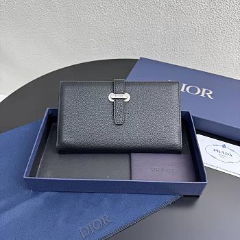 Dior Normandie Long Bifold Wallet Black Grained Calfskin - 18x9x2cm