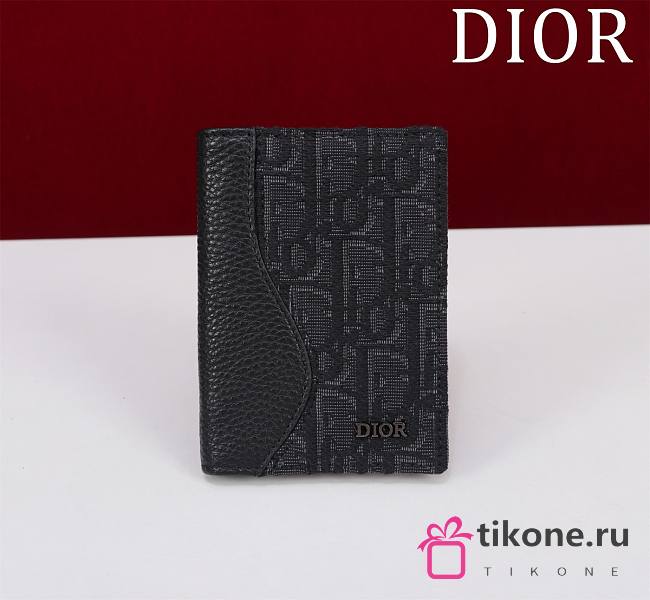 Saddle Bifold Card Holder Black Grained Calfskin and Dior Oblique Jacquard - 8x11.5x2cm - 1
