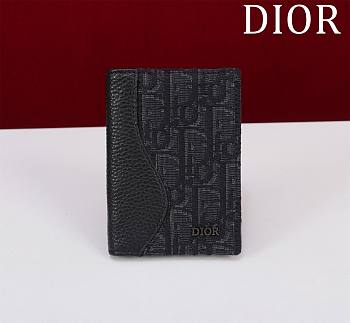 Saddle Bifold Card Holder Black Grained Calfskin and Dior Oblique Jacquard - 8x11.5x2cm