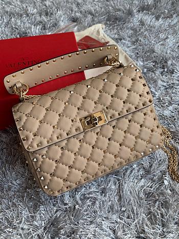 VLTN Medium Nappa Rockstud Spike Bag Beige - 23x16x6.5cm