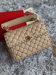 VLTN Medium Nappa Rockstud Spike Bag Beige - 23x16x6.5cm - 5
