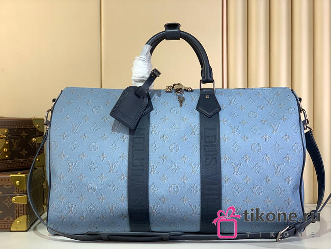 LV Keepall Bandouliere 50 Blue Monogram Heritage Canvas M14837 - 50x29x23cm - 1