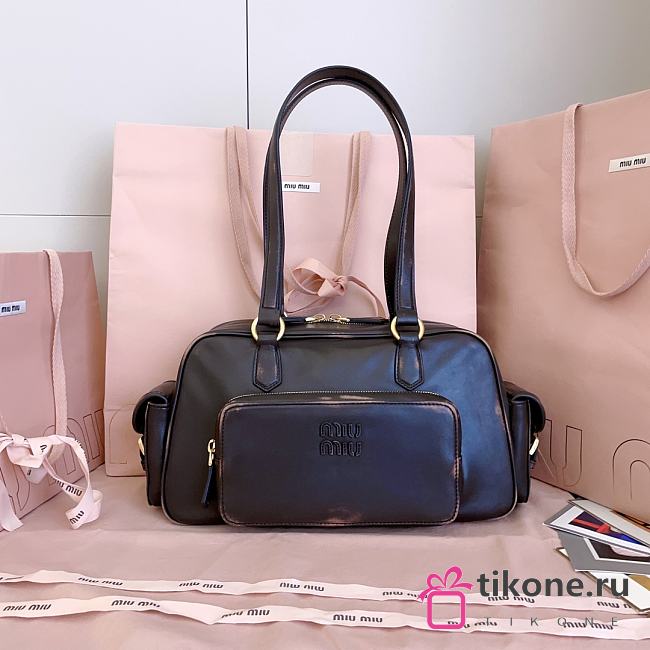 Miumiu Nappa Leather Pocket Top Handle Bag Coffee 5BB179 - 32x19x14cm - 1