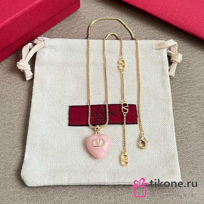 Valentino Coeur Royal Necklace and Enamel Earrings Gold/Pink - 1