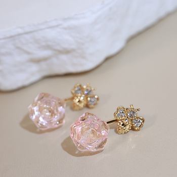 Rose Dior Pre Catelan Earrings Pink Gold Diamonds and Rose Quartz