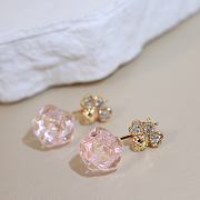 Rose Dior Pre Catelan Earrings Pink Gold Diamonds and Rose Quartz - 6