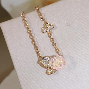 Rose Dior Pre Catelan Necklace Pink Gold Diamonds and Rose Quartz