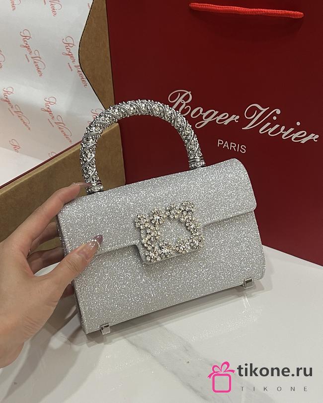 Roger Vivier Jewel Efflorescence Mini Bag in Glitter Silver - 19x12x6cm - 1