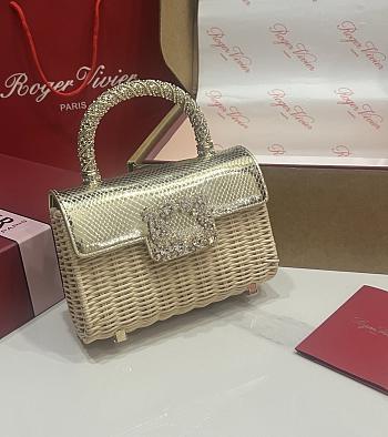 Roger Vivier Jewel Efflorescence Mini Bag in Python and Rattan Gold - 19x12x6cm