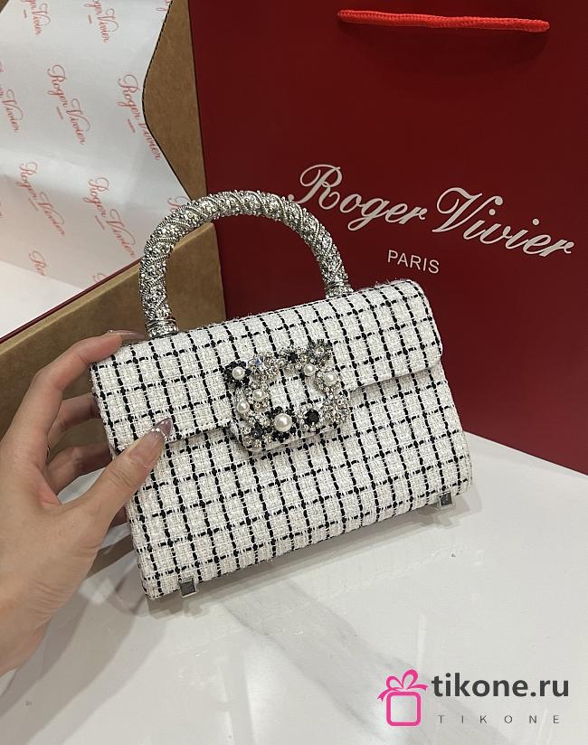 Roger Vivier Jewel Efflorescence Mini Bag in Tweed Checked White - 19x12x6cm - 1