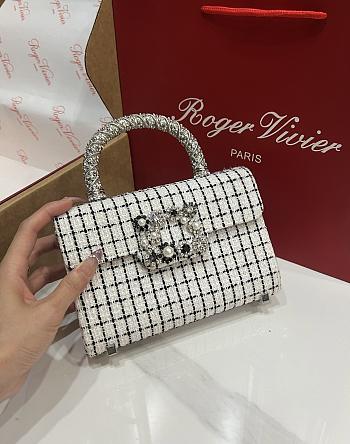 Roger Vivier Jewel Efflorescence Mini Bag in Tweed Checked White - 19x12x6cm