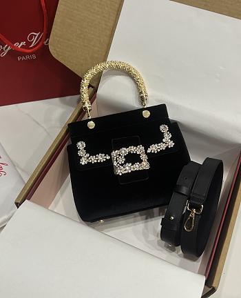 Roger Vivier Cabas Jewel Efflorescence Mini Bag in Velvet Black - 19x12x6cm
