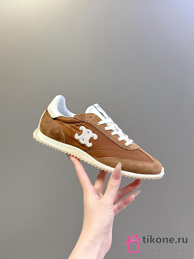 Celine Racer Low Top Sneaker With Triomphe In Nylon Suede Calfskin And Calfskin Sahara - 1