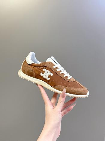 Celine Racer Low Top Sneaker With Triomphe In Nylon Suede Calfskin And Calfskin Sahara