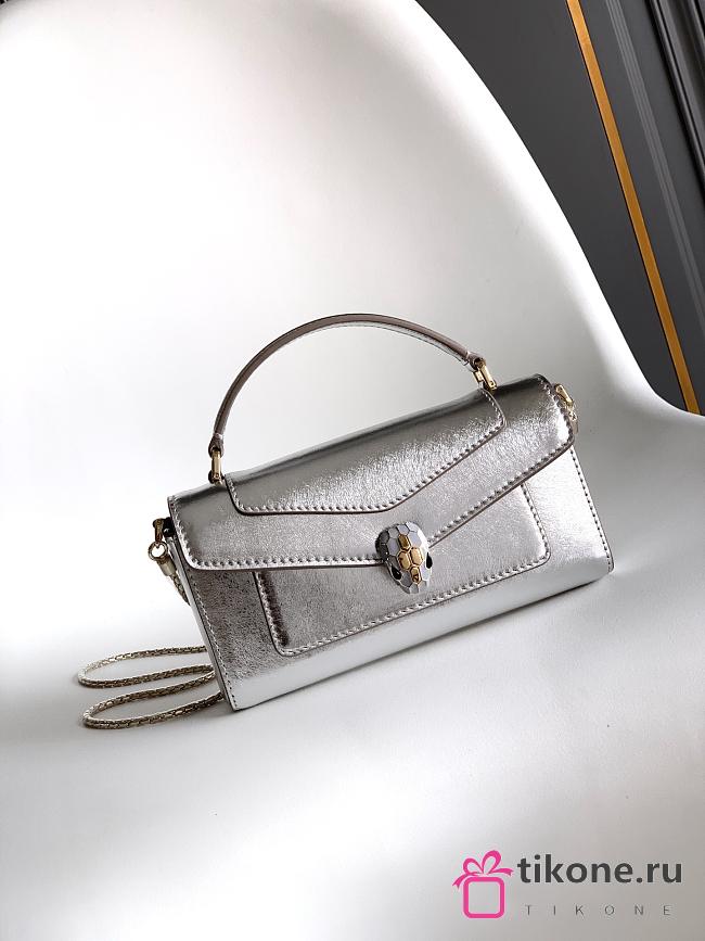 Bvlgari Serpenti Forever Phone Case In Silver Striated Calf Leather - 19x10x3.5cm - 1